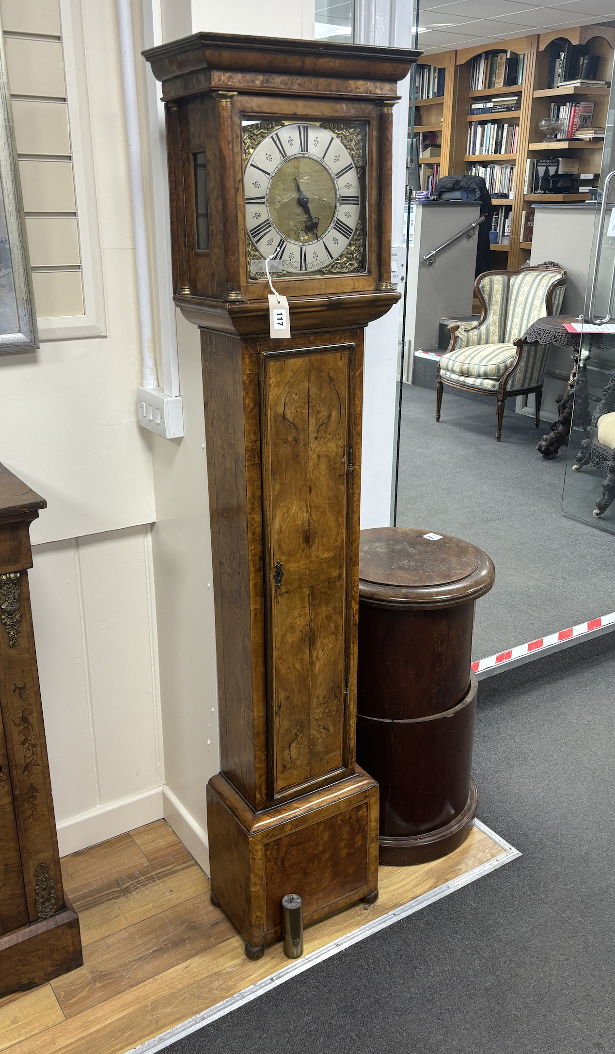 William Wilkins, Devizes. An 18th century 10 inch thirty hour longcase clock dial with date aperture, later figured walnut case height 175cm